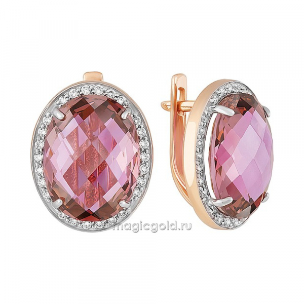 Золотые серьги с ситаллом и фианитом № 134689