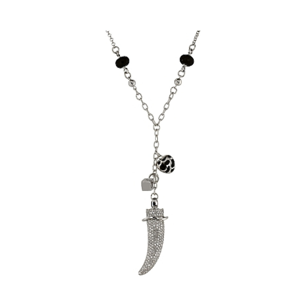 Серебряное колье с фианитом и каучуком № 83086