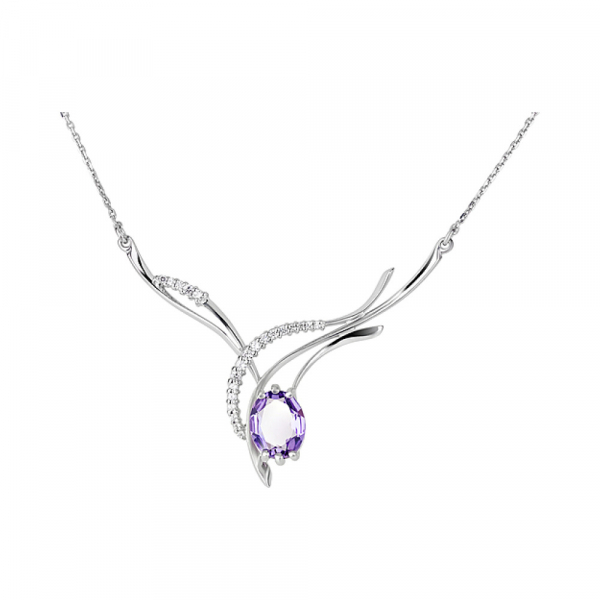 Серебряное колье с аметистом и фианитом № 123900