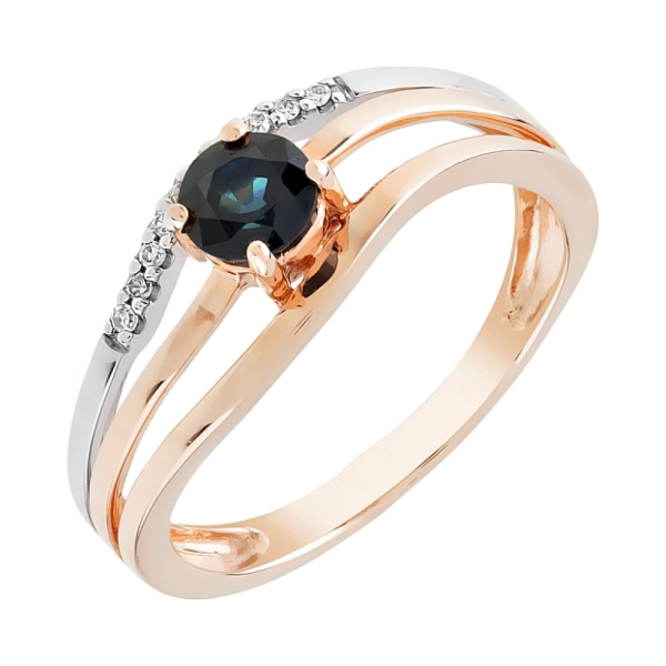 Золотое кольцо с бриллиантом и сапфиром № 84980