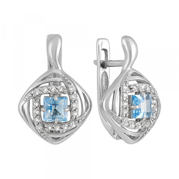 Серебряные серьги с топазом и фианитом № 132055