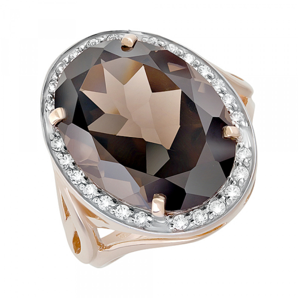 Золотое кольцо с раухтопазом и фианитом № 127173