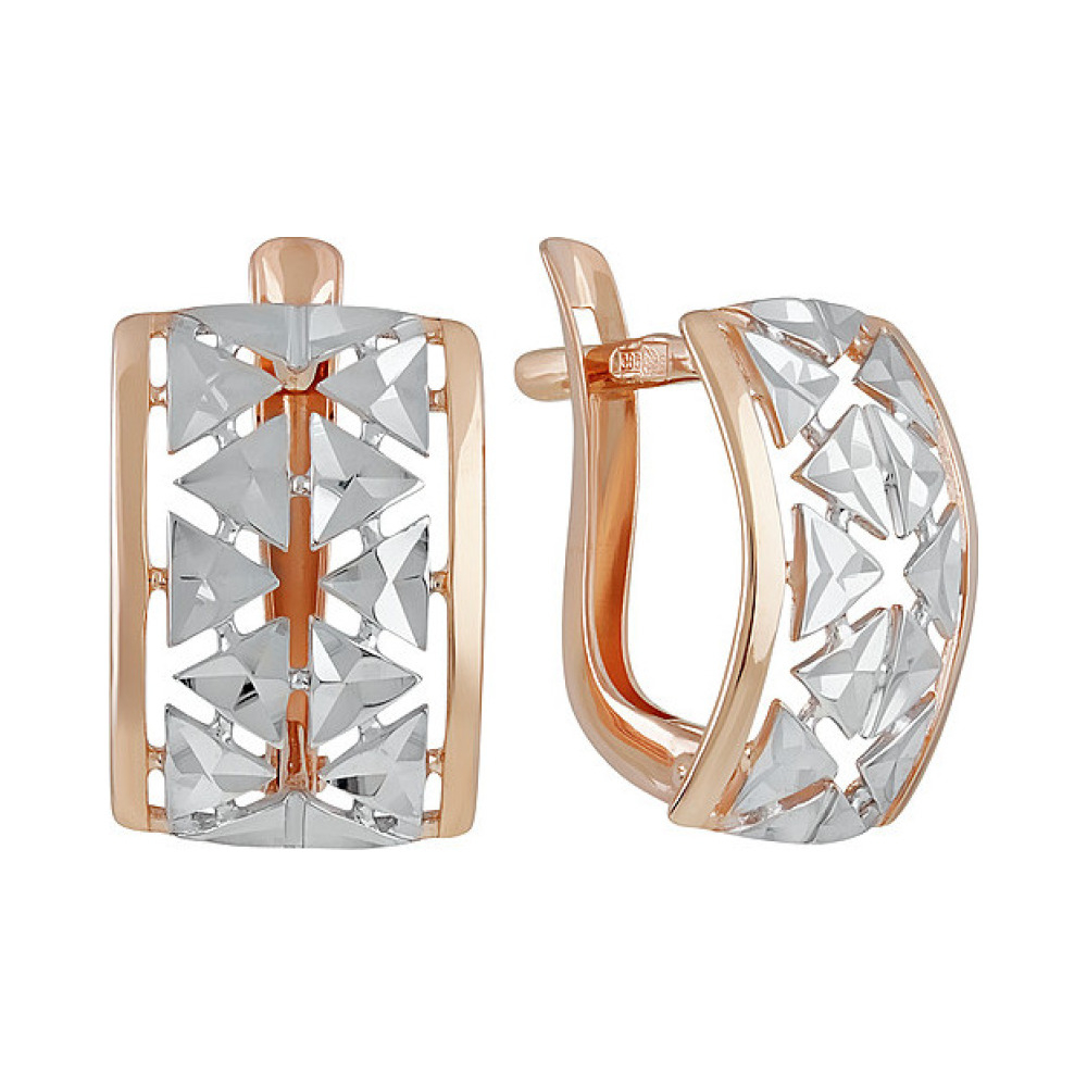 Золотые серьги без камня с алмазкой № 136944