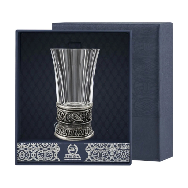 Стопка с хрустальной вставкой + футляр из серебра 925 пробы