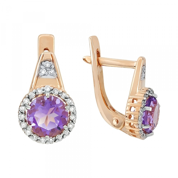 Золотые серьги с аметистом и фианитом № 113222