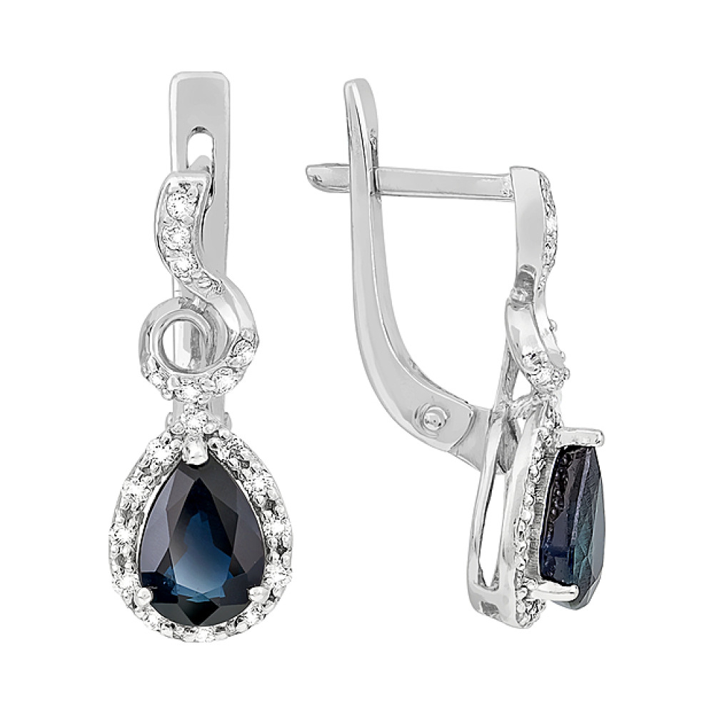 Золотые серьги с бриллиантом и сапфиром № 116977