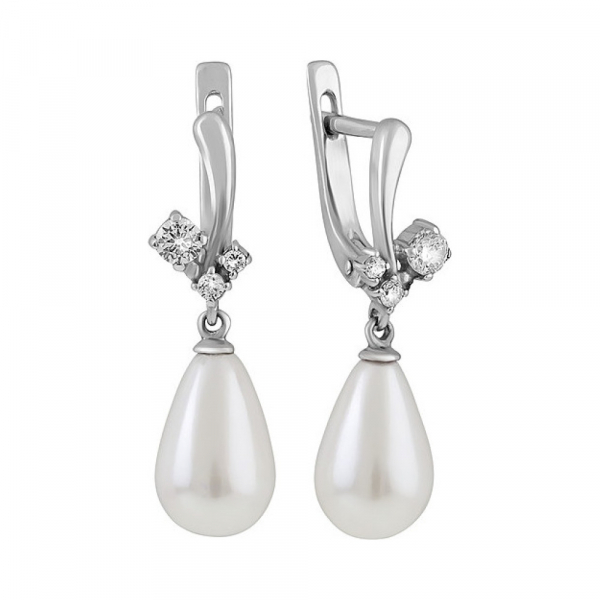 Серебряные серьги с перламутровым жемчугом и фианитом № 134601