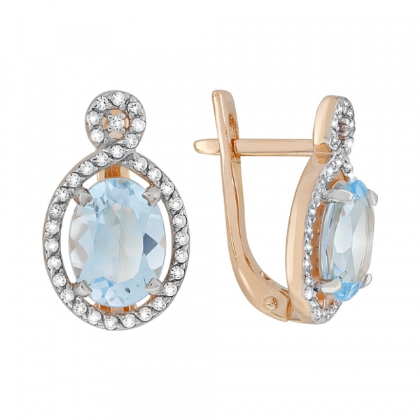 Золотые серьги с топазом и фианитом № 118904