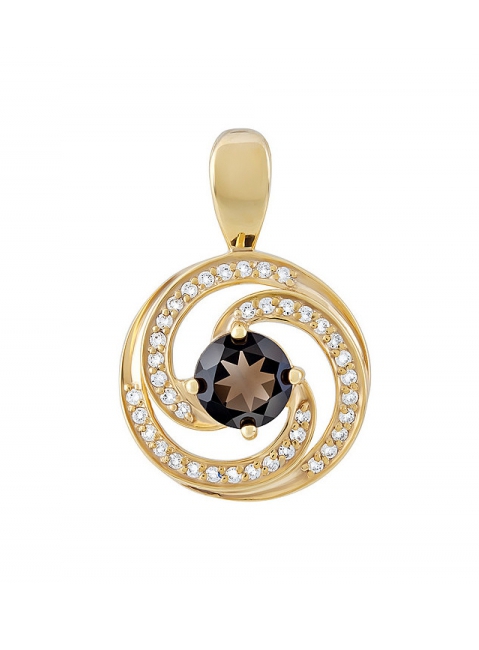 Серебряная подвеска с раухтопазом, фианитом и золотым покрытием № 132648