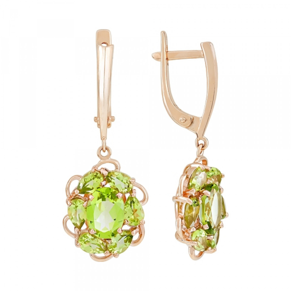 Золотые серьги с хризолитом № 116282