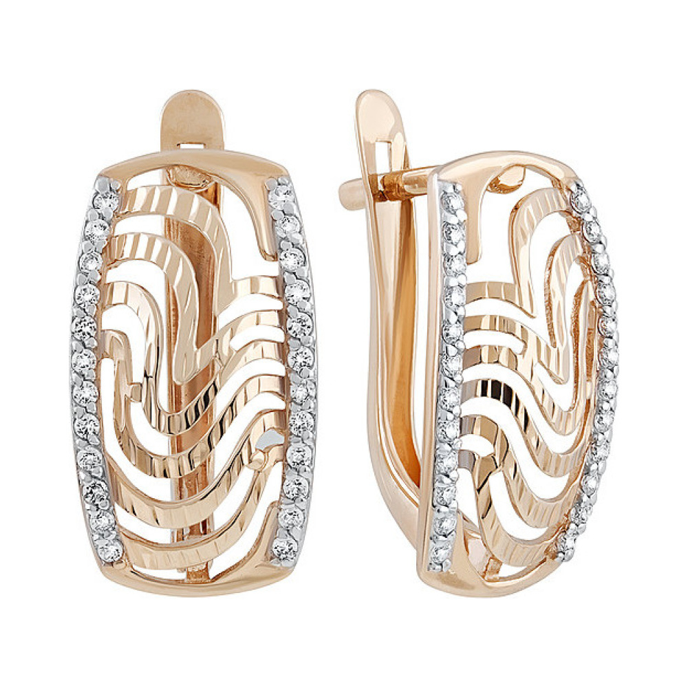 Золотые серьги с фианитом и алмазкой № 135172