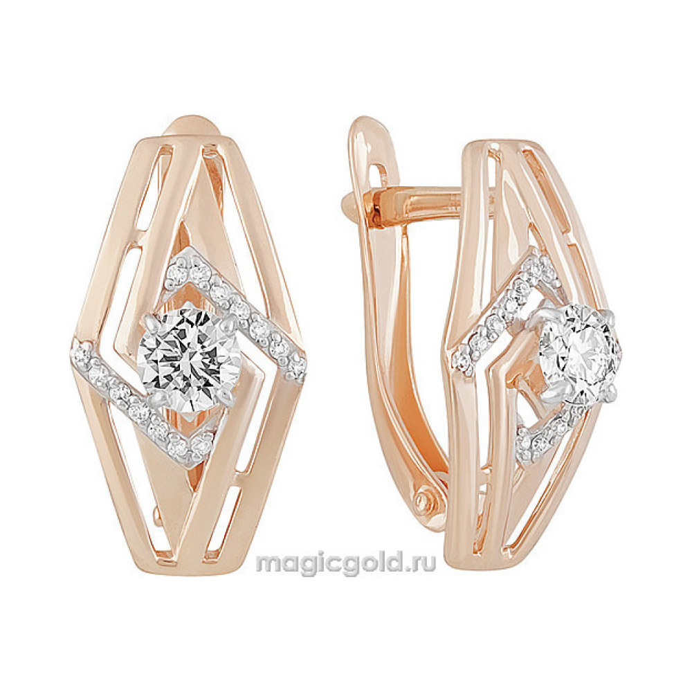 Золотые серьги с кристаллом swarovski и фианитом № 160263