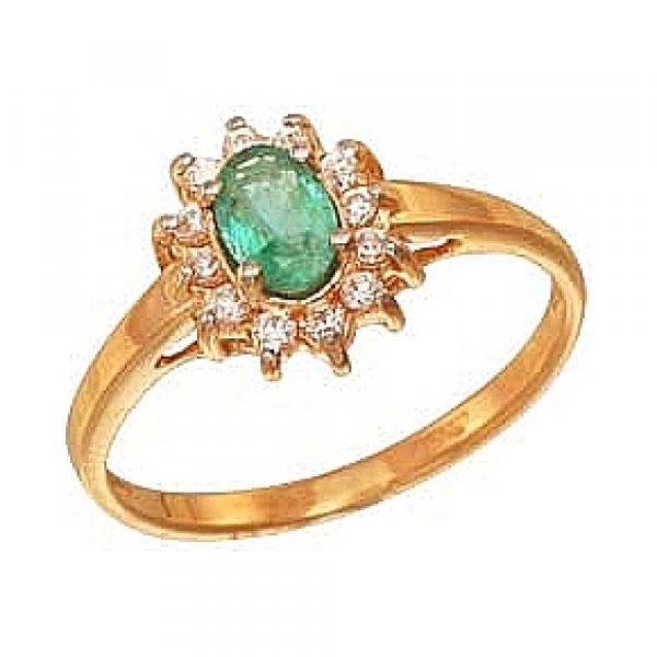 Золотое кольцо с бриллиантом и изумрудом № 28004