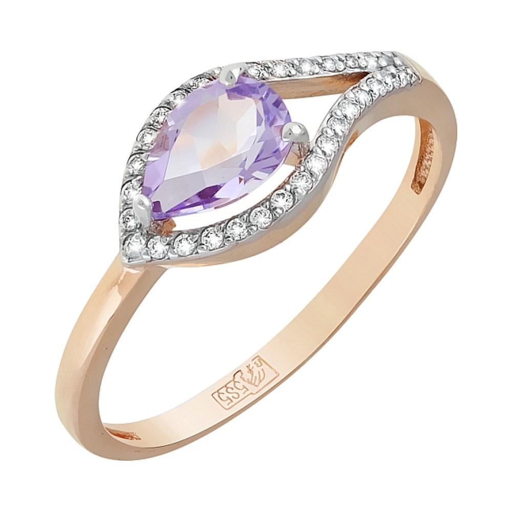 Золотое кольцо с аметистом и фианитом № 119541