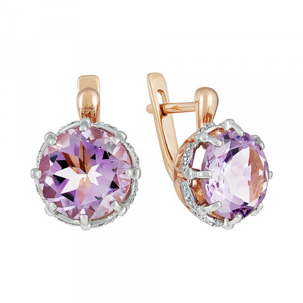 Золотые серьги с аметистом и фианитом № 133351