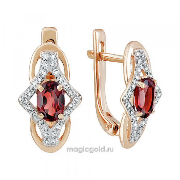 Золотые серьги с гранатом и фианитом № 141393