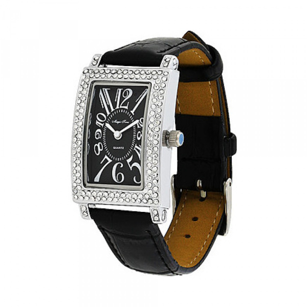 Часы кварцевые Magic Time с фианитами и перламутром на черном ремешке № 85341
