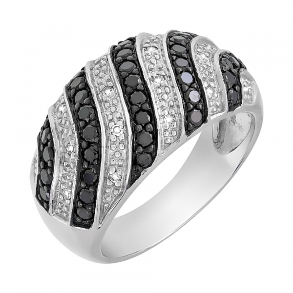 Золотое кольцо с чёрным и белым бриллиантами № 34528