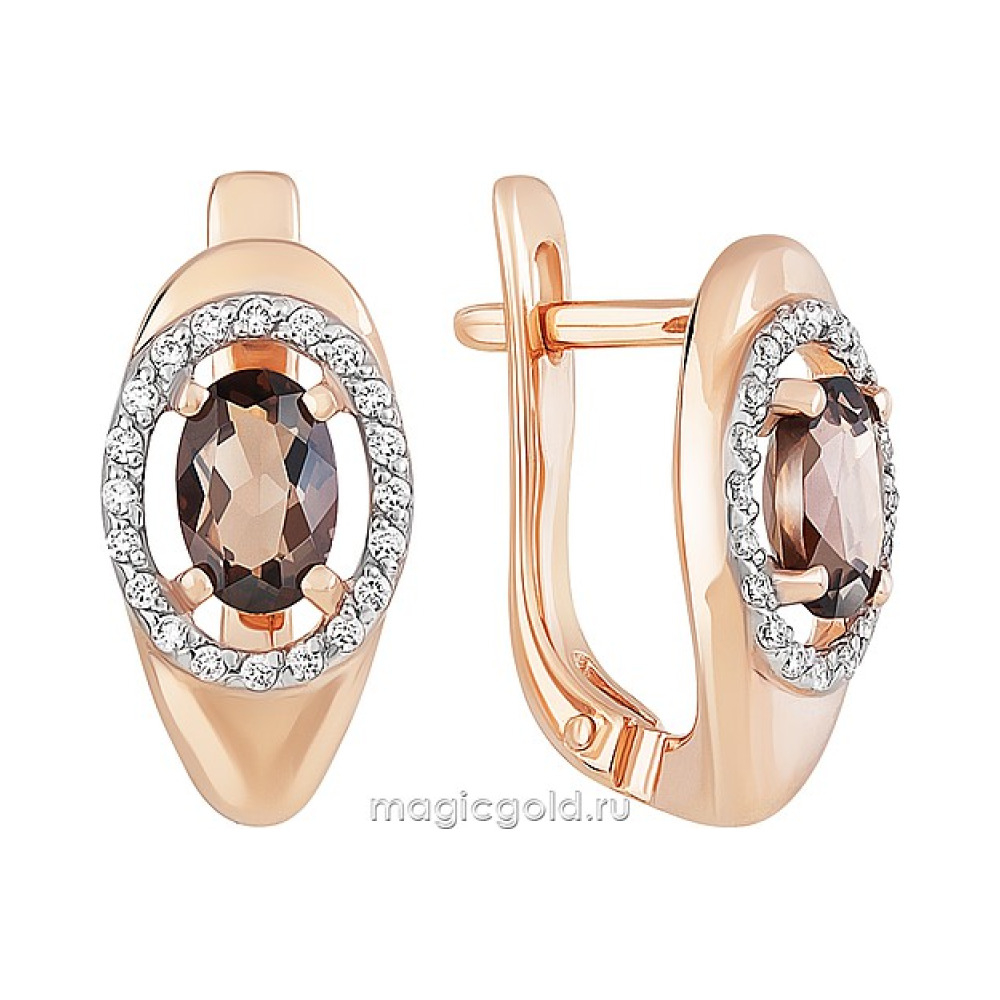Золотые серьги с раухтопазом и фианитом № 162394