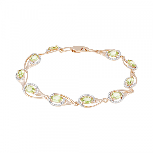 Золотой браслет с хризолитом и фианитом № 127043