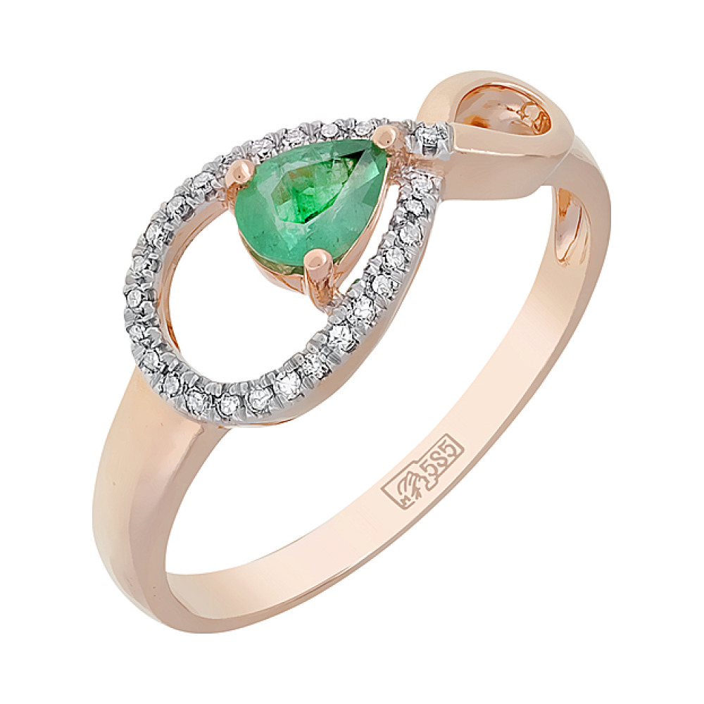 Золотое кольцо с бриллиантами и изумрудом № 114931