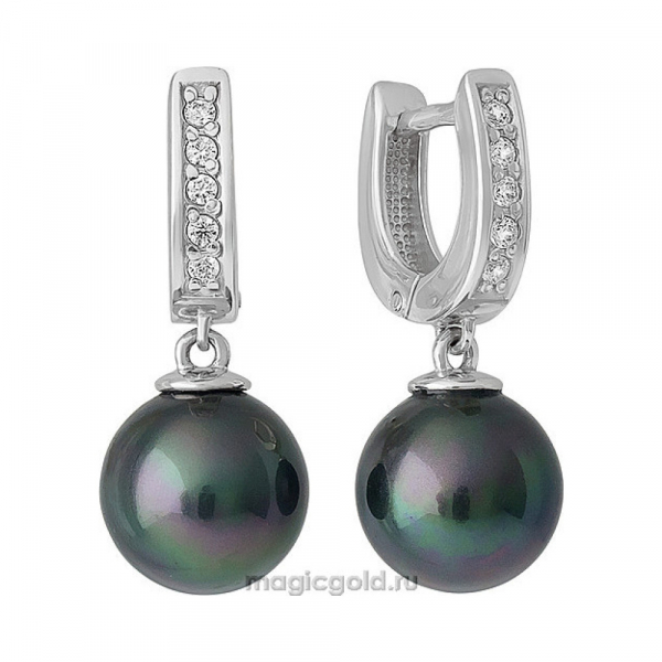 Серебряные серьги с перламутровым жемчугом и фианитом № 141020