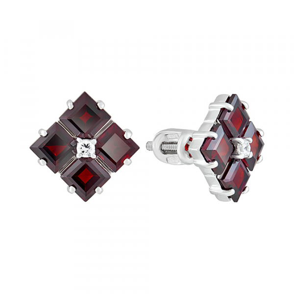 Пуссеты с гранатом и фианитом № 123256