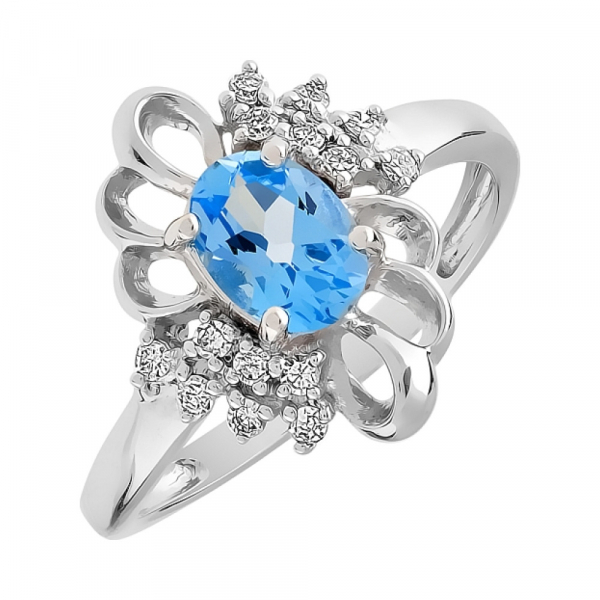 Золотое кольцо с бриллиантом и топазом № 85137