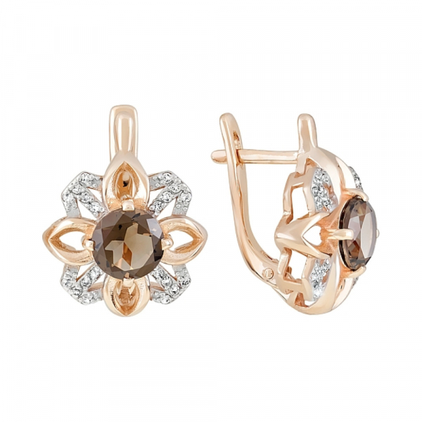 Золотые серьги с раухтопазом и фианитом № 119342