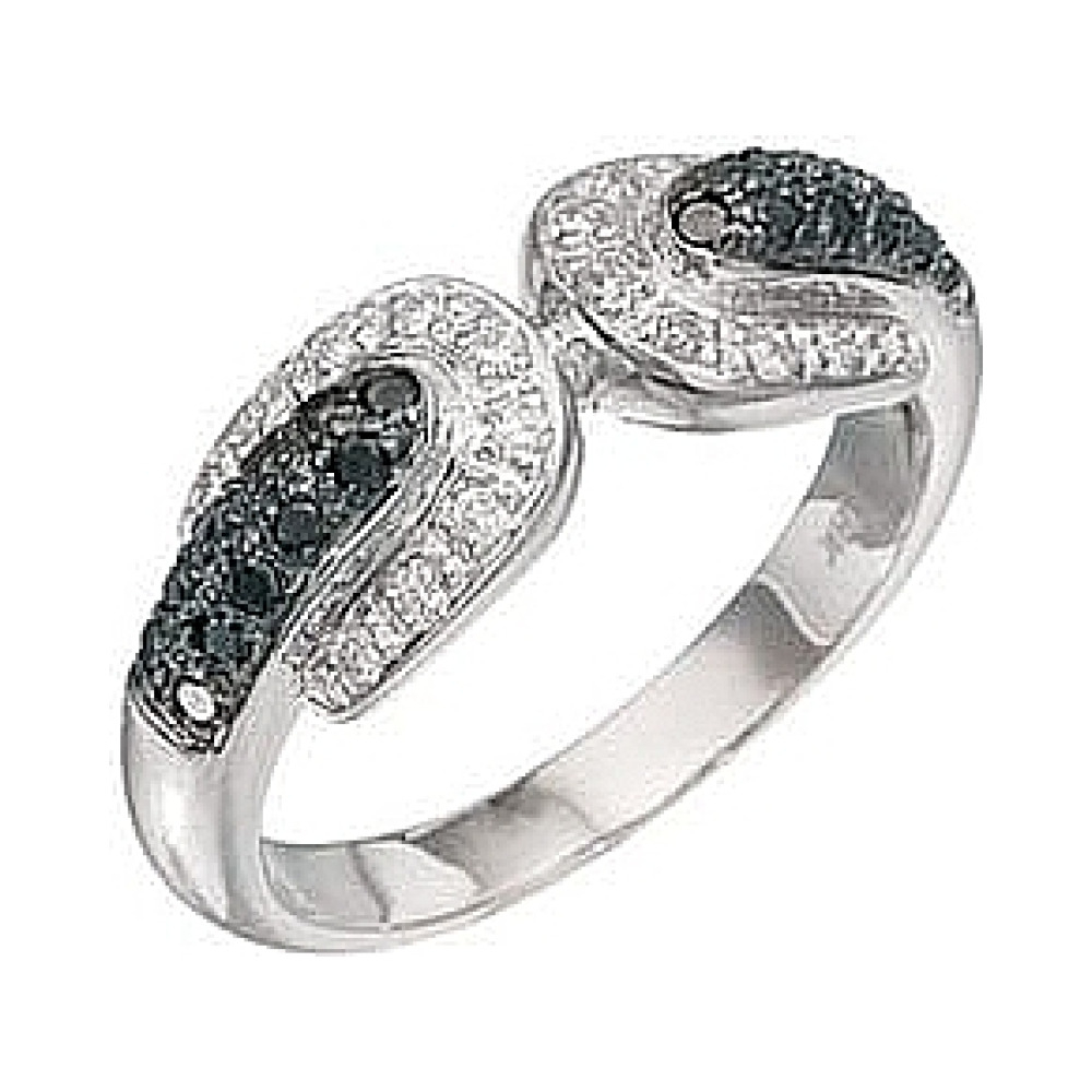 Золотое кольцо с чёрным и белым бриллиантами № 6839