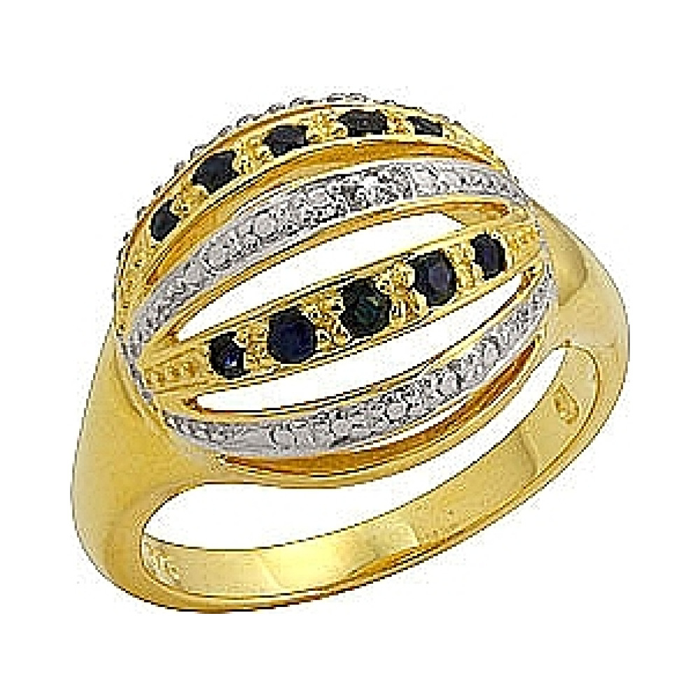 Серебряное кольцо с сапфиром и золот.покрыт. № 70768