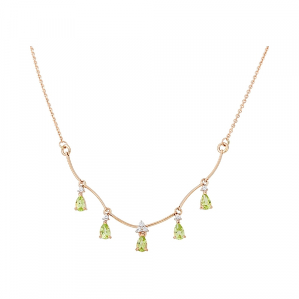 Золотое колье с хризолитом и фианитом № 114613