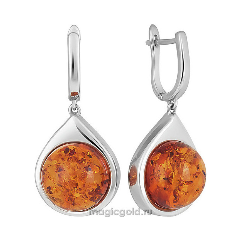 Серебряные серьги с янтарем № 151429