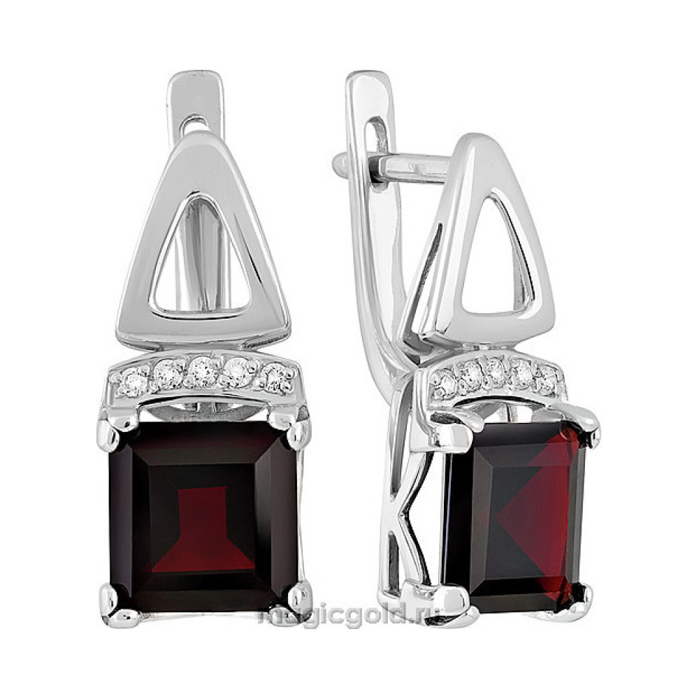Серебряные серьги с гранатом и фианитом № 140115