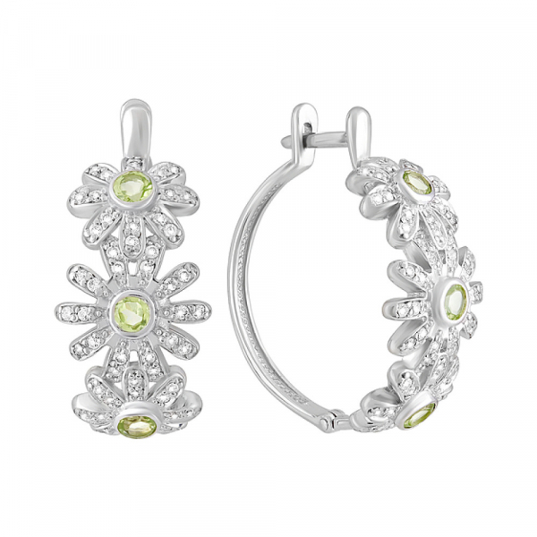 Серебряные серьги с хризолитом и фианитом № 124661