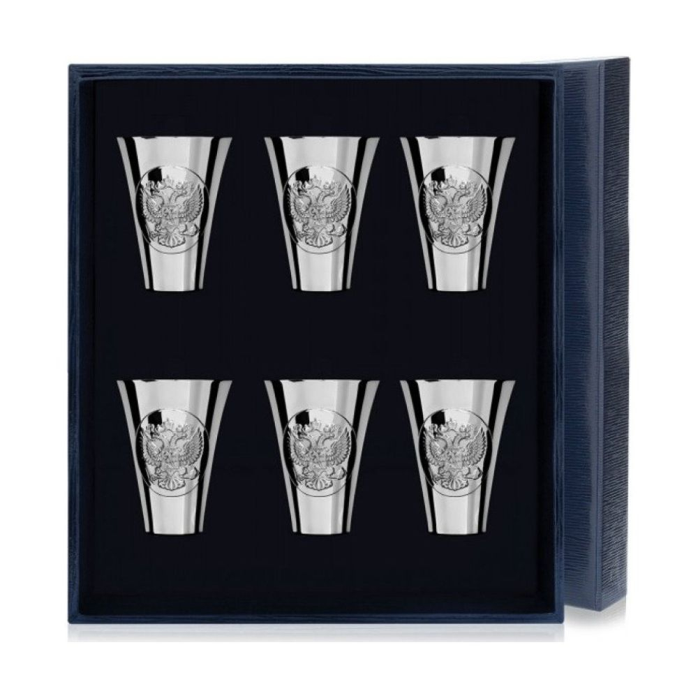 Набор серебряных стопок «Герб» полированных из 6 предметов