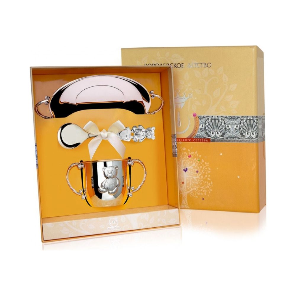 Набор детского серебра «Мишка» с поильником