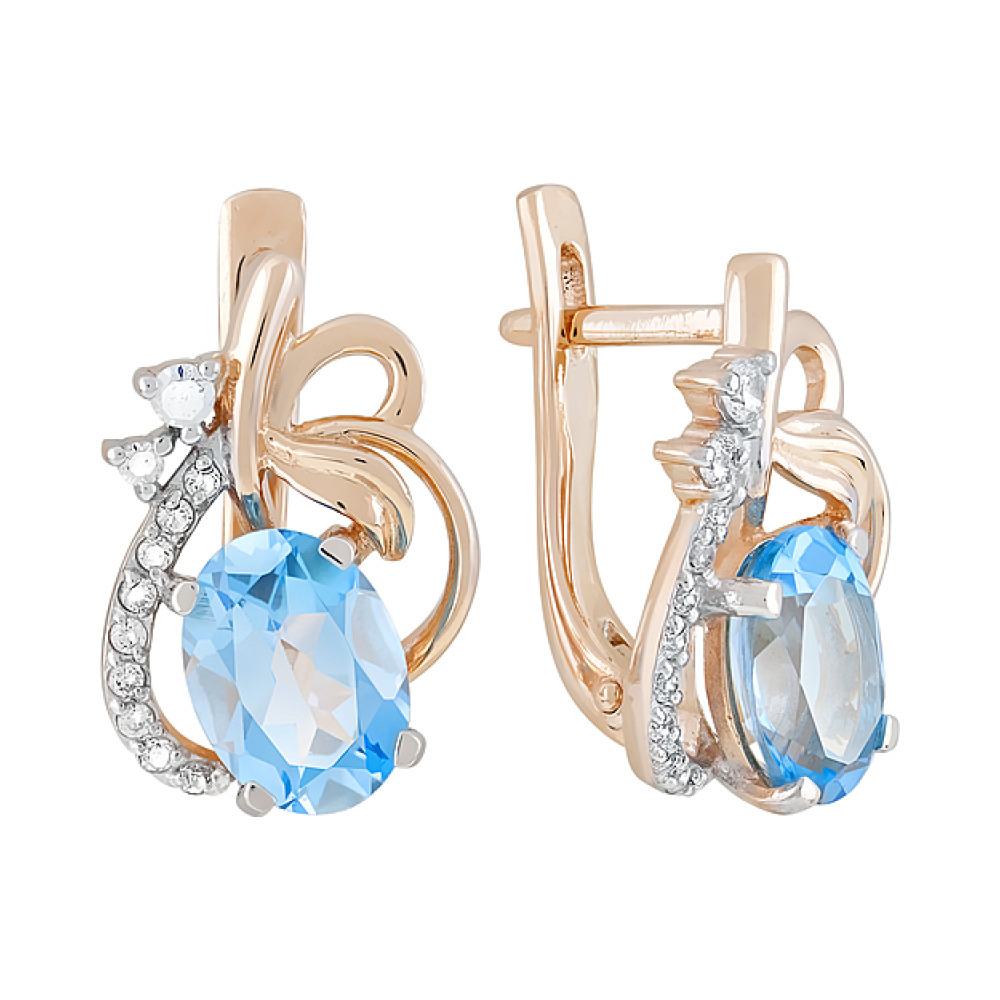 Золотые серьги с топазом и фианитом № 119287