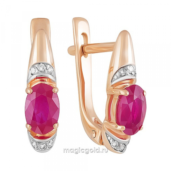 Золотые серьги с бриллиантом и рубином № 163136