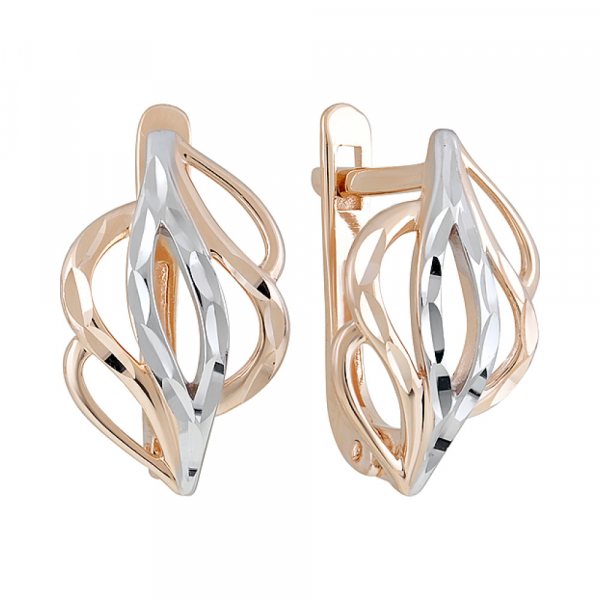 Золотые серьги без камня с алмазкой № 109609