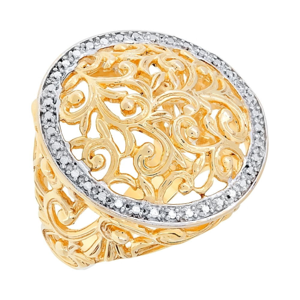 Серебряное кольцо с фианитом и золотым покрытием № 80540