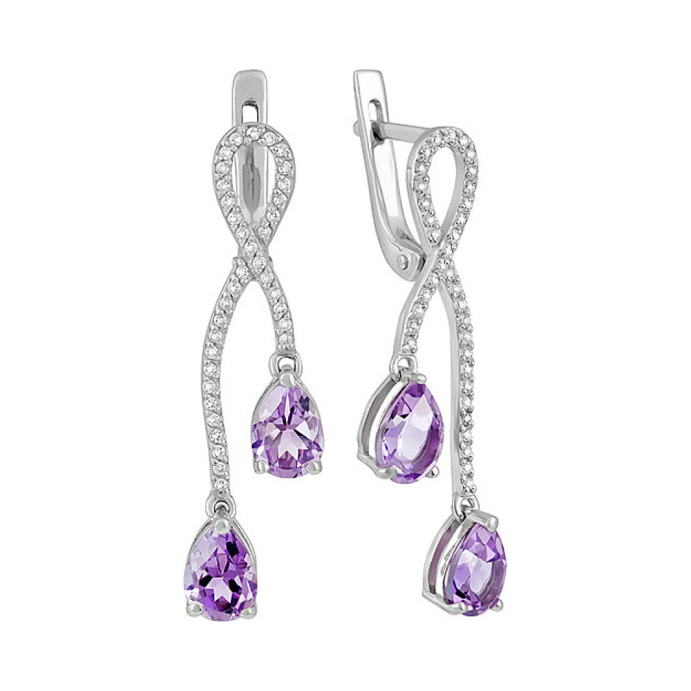 Серебряные серьги с аметистом и фианитом № 135315