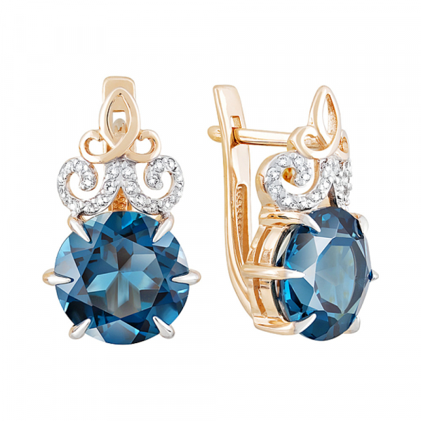 Золотые серьги с топазом и фианитом № 128041