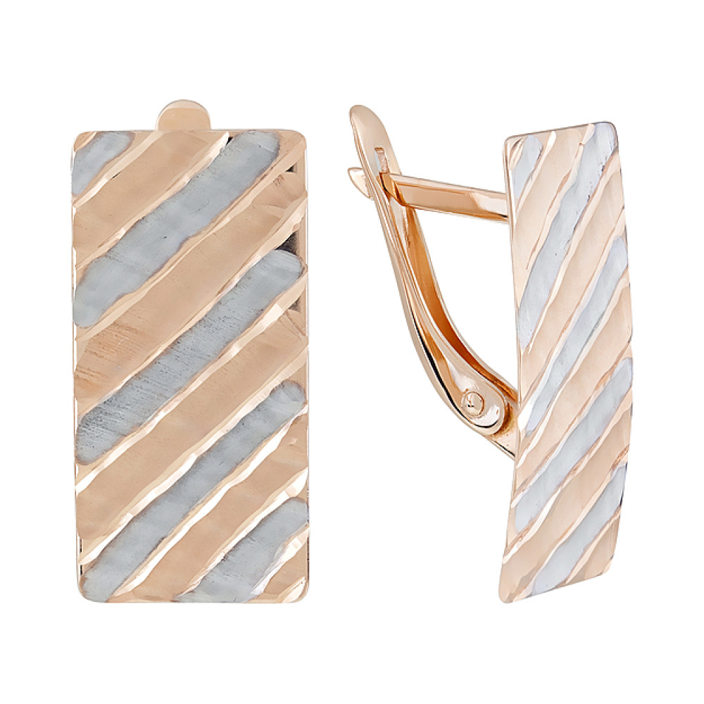 Золотые серьги без камня с алмазкой № 124030