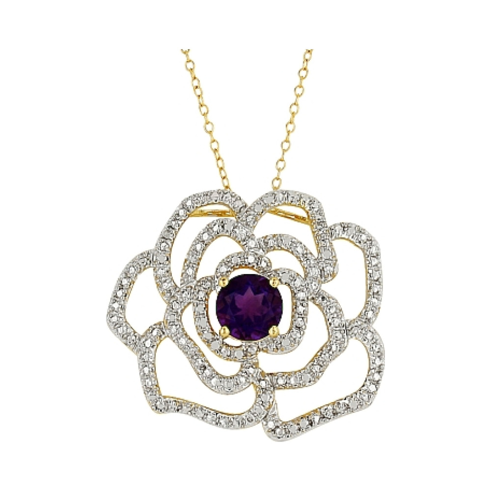 Серебряное колье с аметистом ,фианитом и золотым покрытием № 96544
