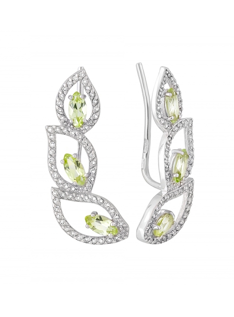 Серебряные серьги с хризолитом и фианитом № 126943