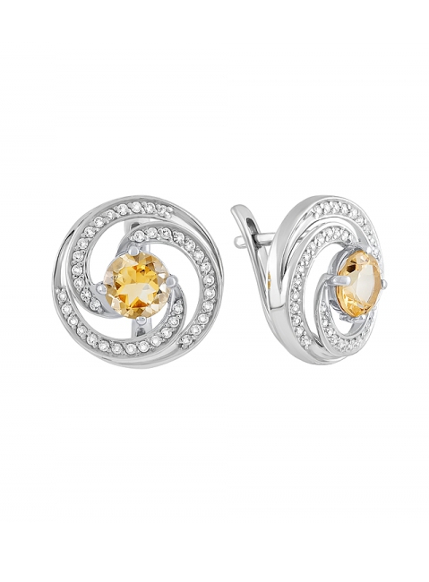 Серебряные серьги с цитрином и фианитом № 132314