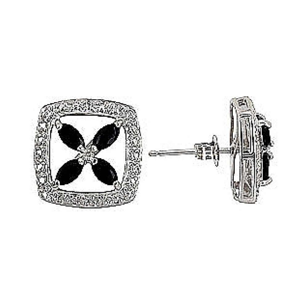 Серебряные серьги с сапфиром и фианитом № 73776