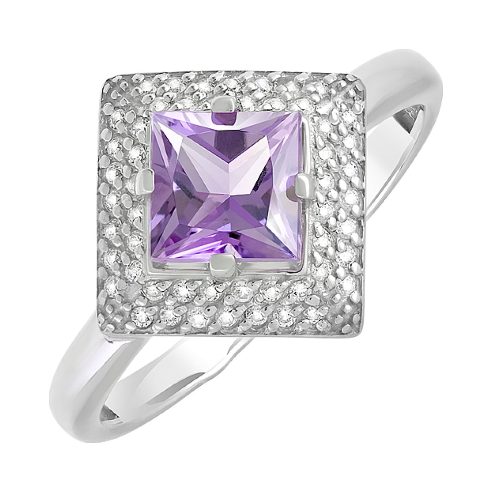 Серебряное кольцо с аметистом и фианитом № 123194