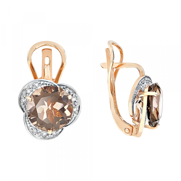 Золотые серьги с раухтопазом и фианитом № 106074